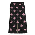 Pink Crown Pattern Print Cotton Front Slit Maxi Skirt
