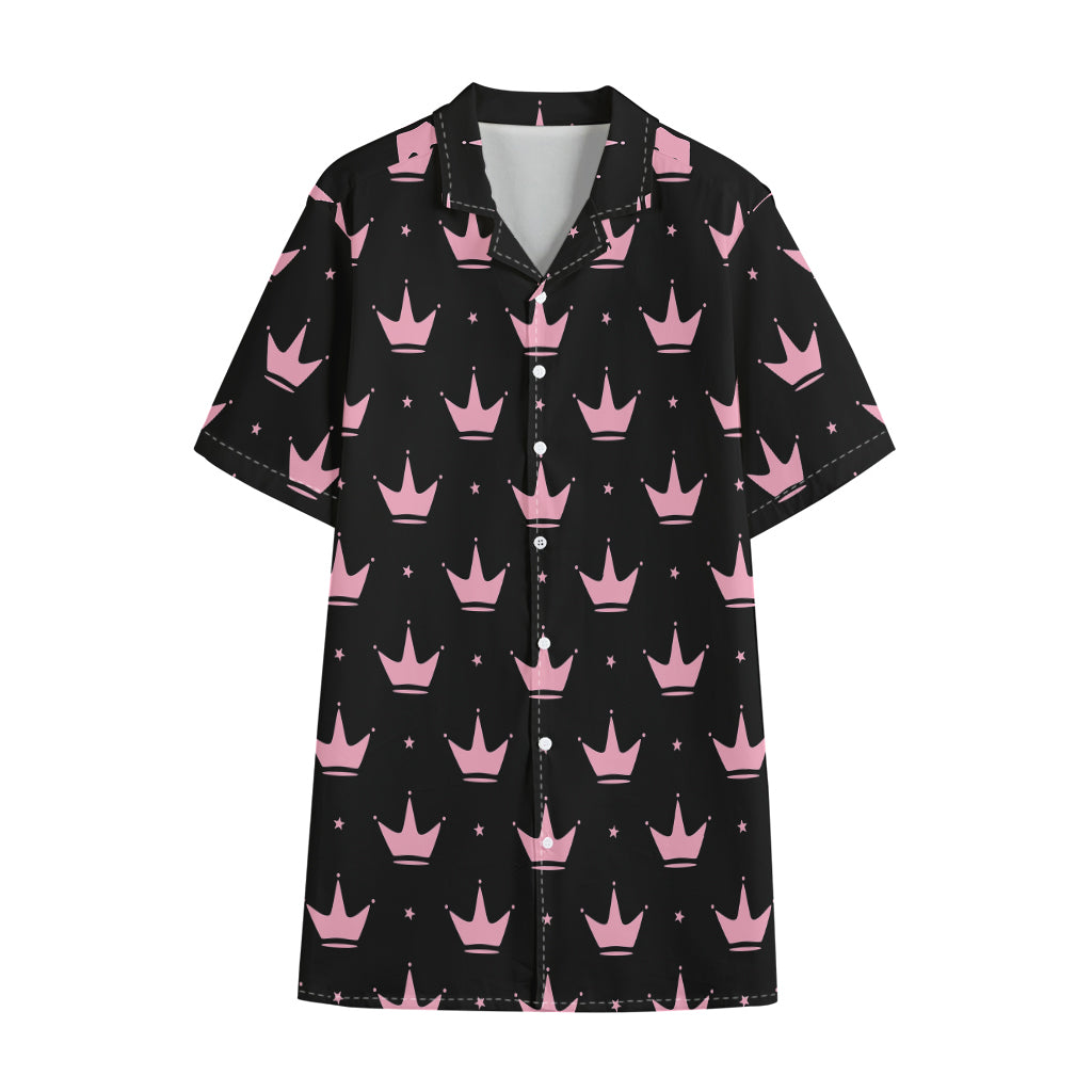 Pink Crown Pattern Print Cotton Hawaiian Shirt