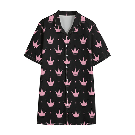 Pink Crown Pattern Print Cotton Hawaiian Shirt