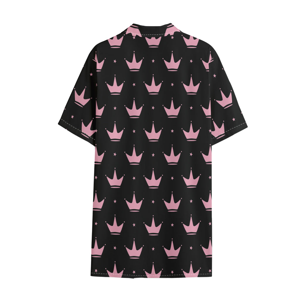 Pink Crown Pattern Print Cotton Hawaiian Shirt