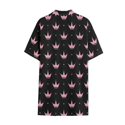 Pink Crown Pattern Print Cotton Hawaiian Shirt