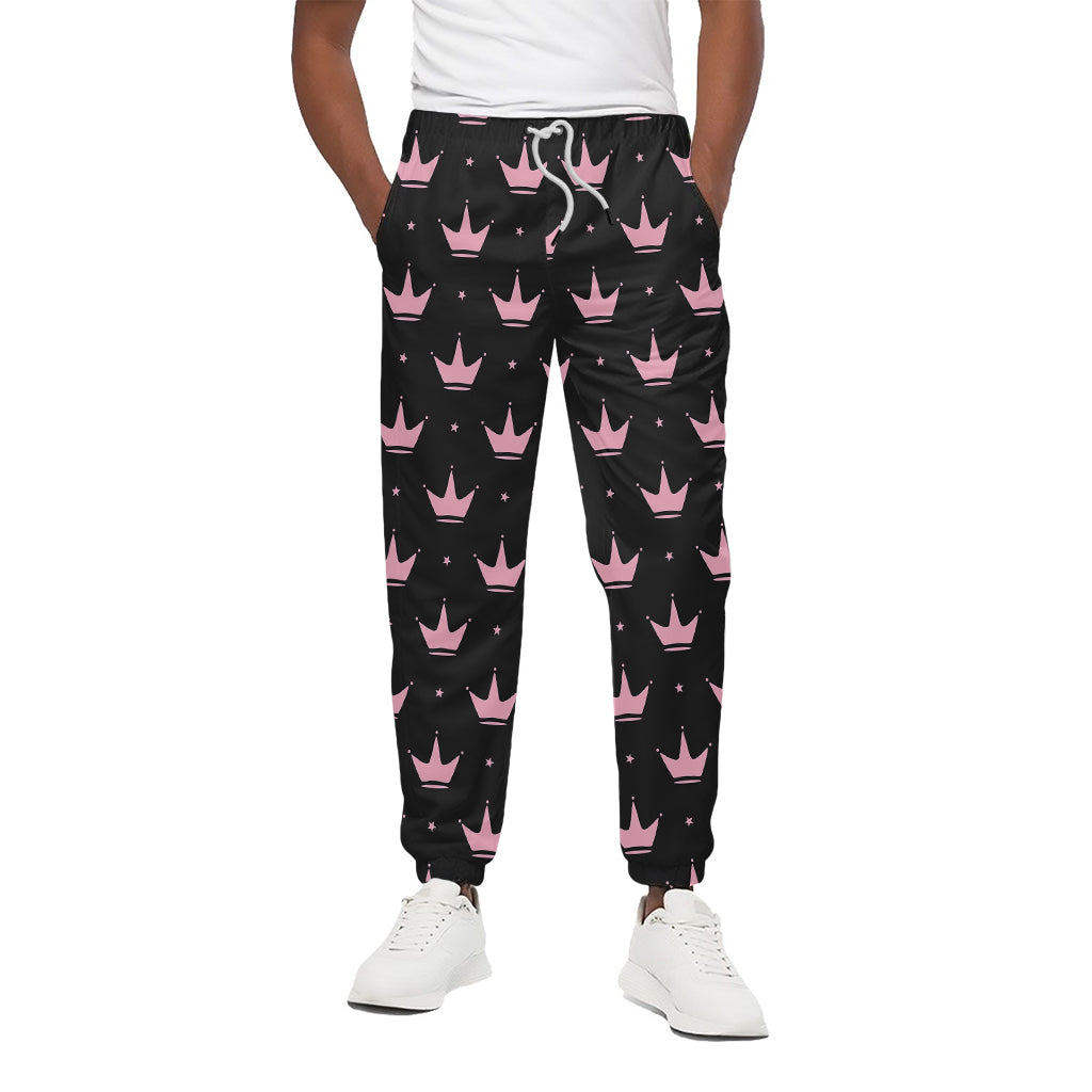 Pink Crown Pattern Print Cotton Pants