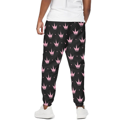 Pink Crown Pattern Print Cotton Pants