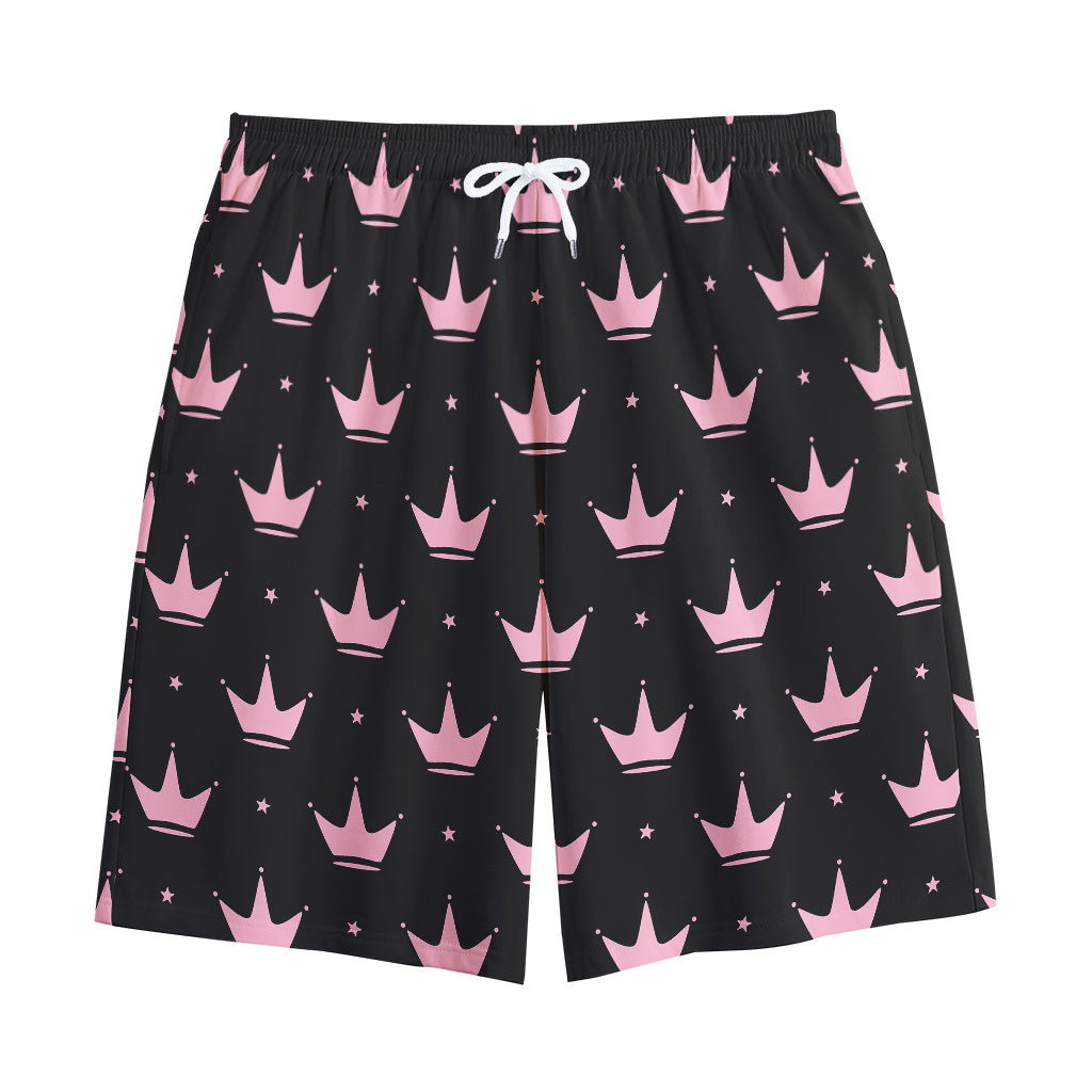 Pink Crown Pattern Print Cotton Shorts