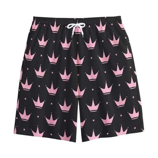Pink Crown Pattern Print Cotton Shorts