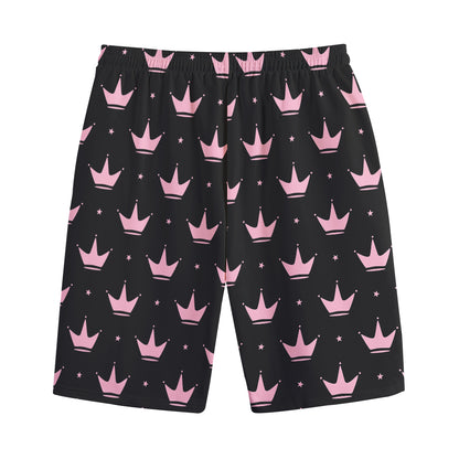 Pink Crown Pattern Print Cotton Shorts