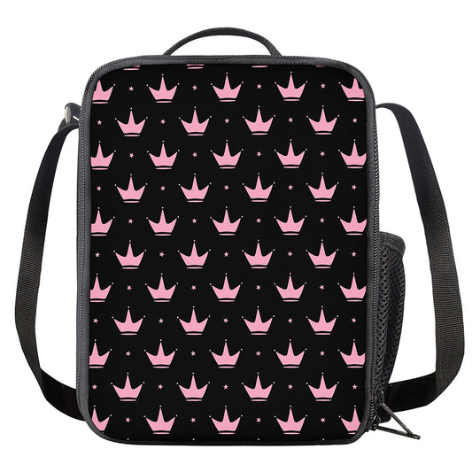 Pink Crown Pattern Print Crossbody Lunch Bag