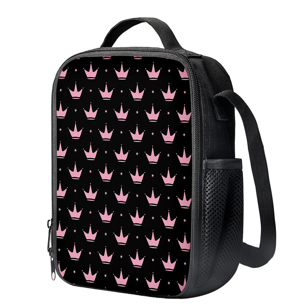 Pink Crown Pattern Print Crossbody Lunch Bag