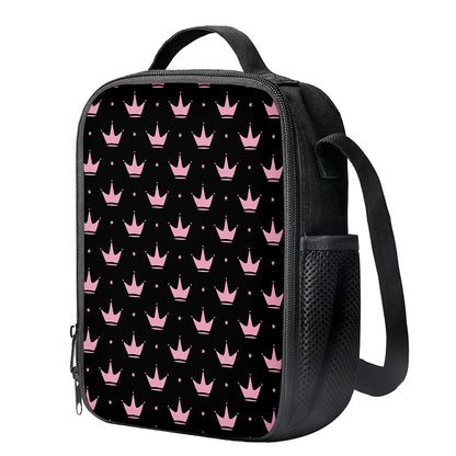 Pink Crown Pattern Print Crossbody Lunch Bag