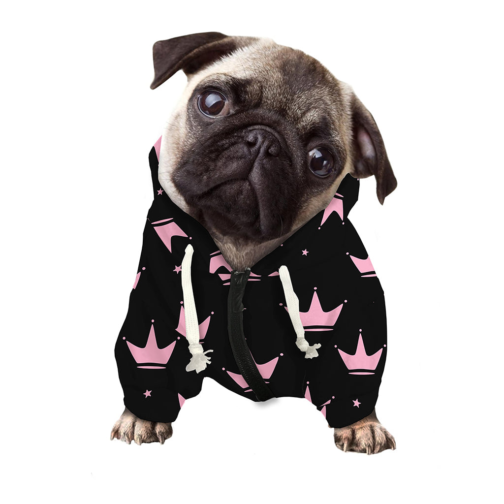 Pink Crown Pattern Print Dog Zip Up Hoodie