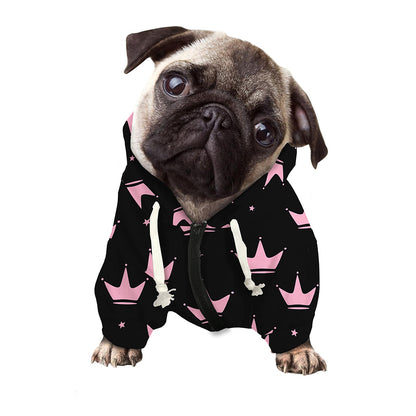 Pink Crown Pattern Print Dog Zip Up Hoodie