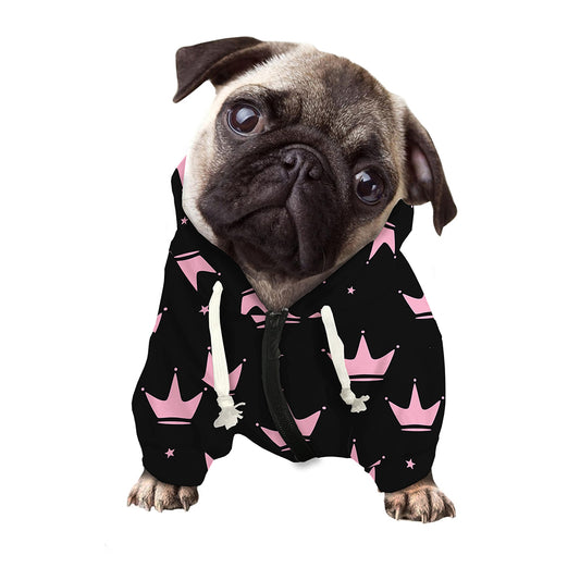 Pink Crown Pattern Print Dog Zip Up Hoodie