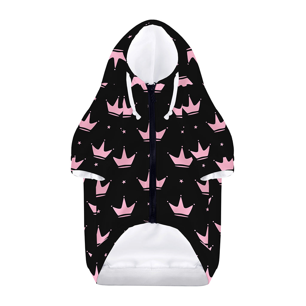 Pink Crown Pattern Print Dog Zip Up Hoodie