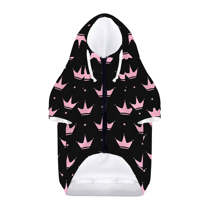 Pink Crown Pattern Print Dog Zip Up Hoodie