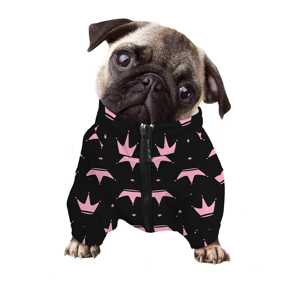 Pink Crown Pattern Print Dog Zip Up Jacket
