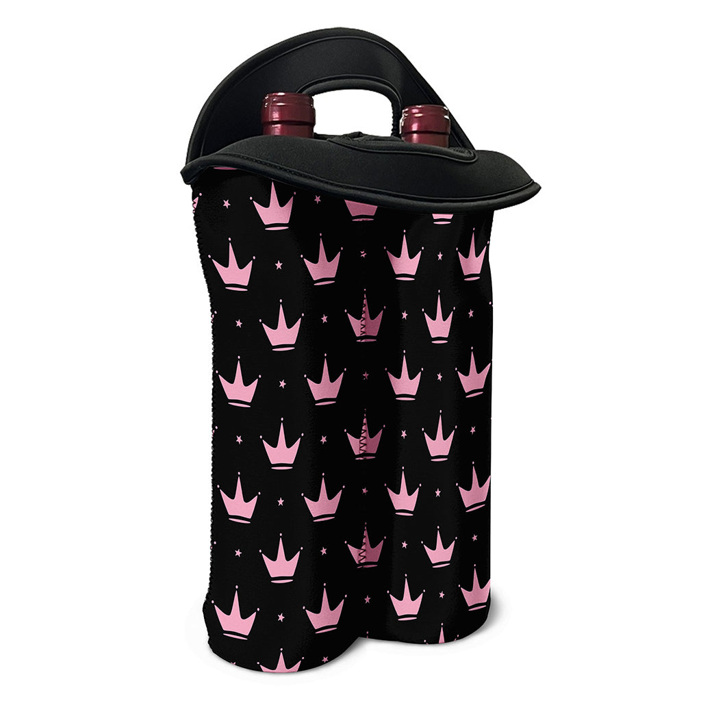 Pink Crown Pattern Print Double Neoprene Wine Tote