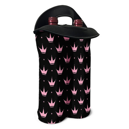 Pink Crown Pattern Print Double Neoprene Wine Tote
