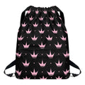 Pink Crown Pattern Print Drawstring Backpack