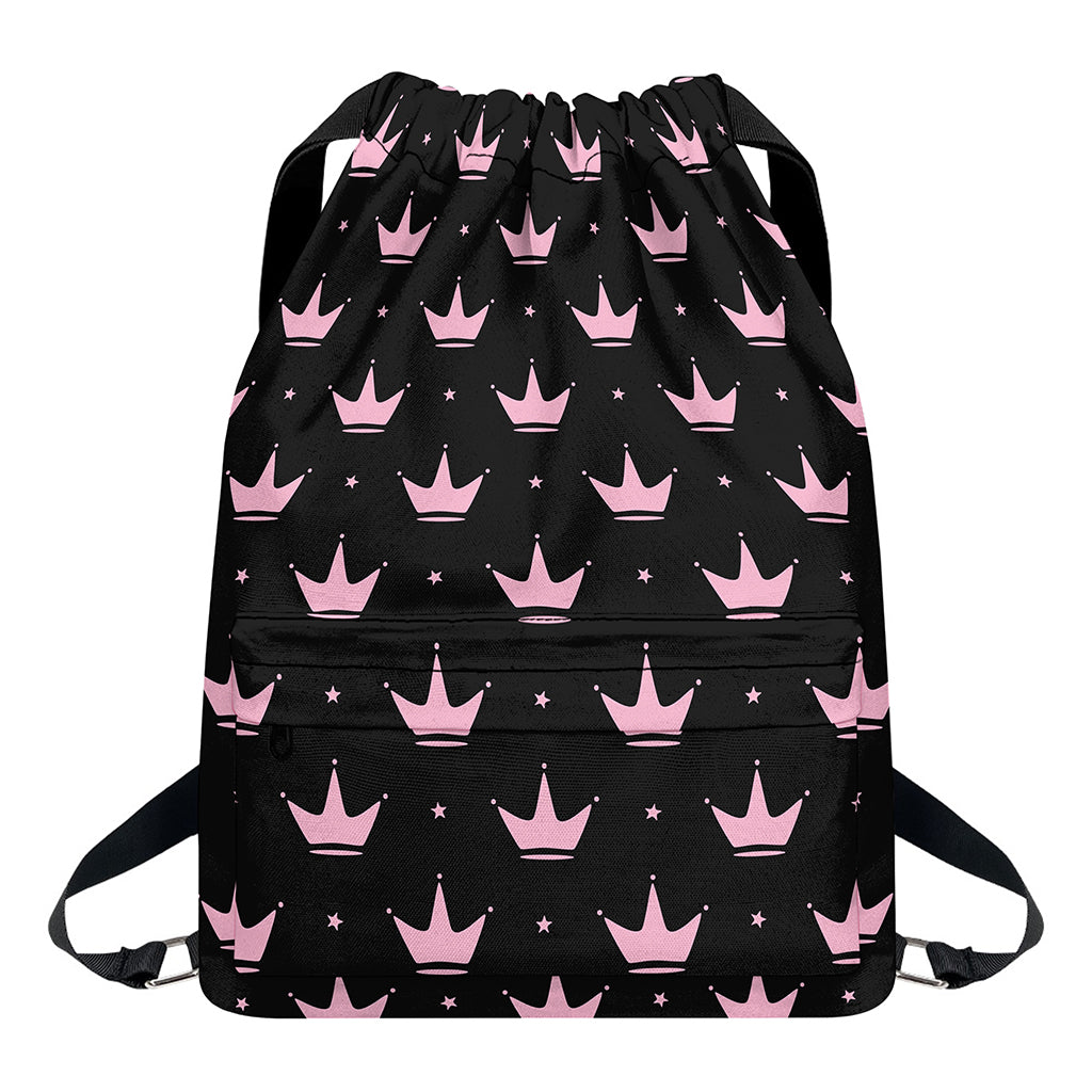 Pink Crown Pattern Print Drawstring Backpack