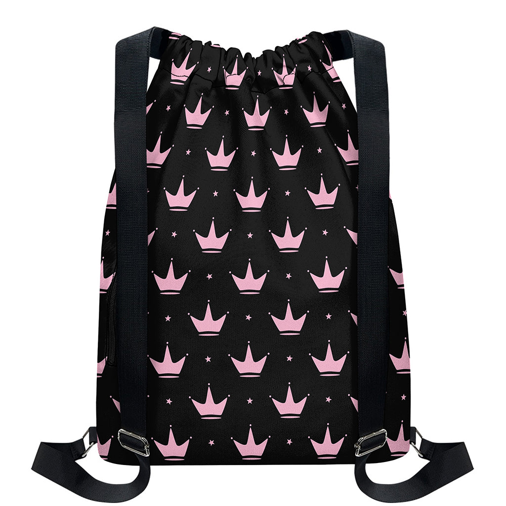 Pink Crown Pattern Print Drawstring Backpack