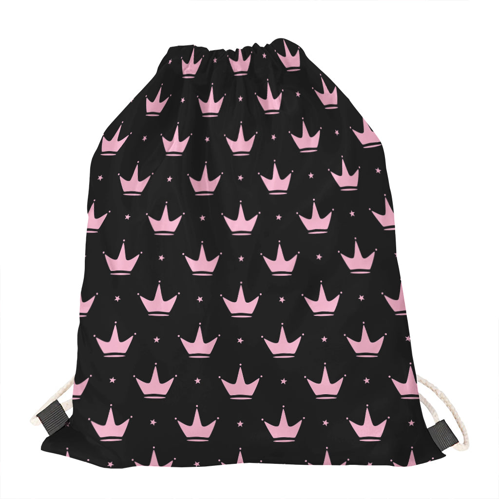 Pink Crown Pattern Print Drawstring Bag