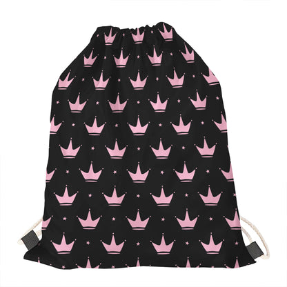 Pink Crown Pattern Print Drawstring Bag