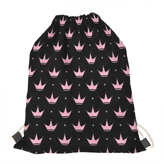Pink Crown Pattern Print Drawstring Bag