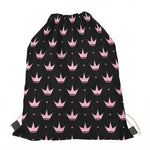 Pink Crown Pattern Print Drawstring Bag