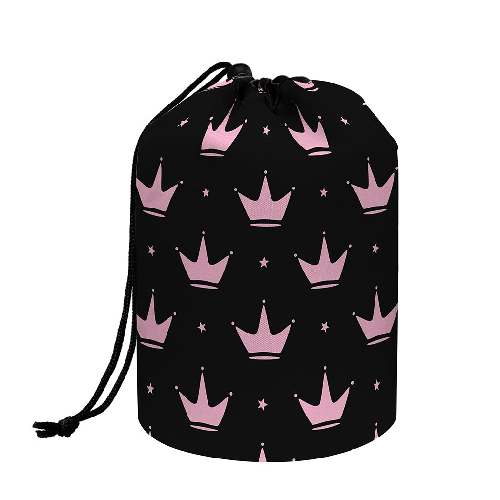 Pink Crown Pattern Print Drawstring Makeup Bag