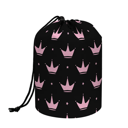 Pink Crown Pattern Print Drawstring Makeup Bag