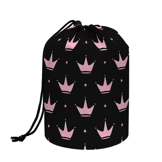 Pink Crown Pattern Print Drawstring Makeup Bag