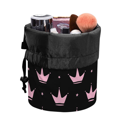 Pink Crown Pattern Print Drawstring Makeup Bag