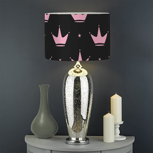 Pink Crown Pattern Print Drum Lamp Shade