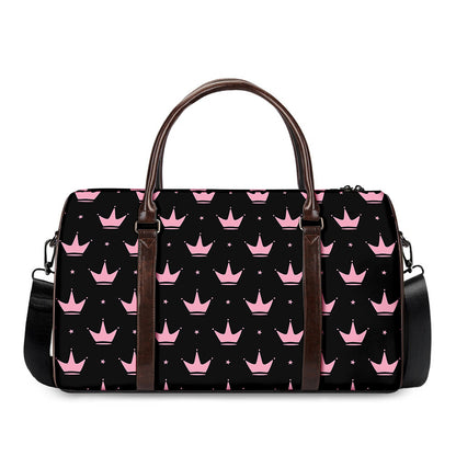 Pink Crown Pattern Print Duffle Bag