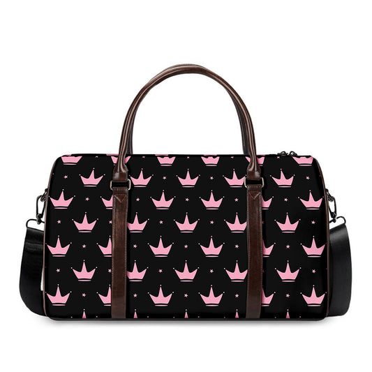 Pink Crown Pattern Print Duffle Bag