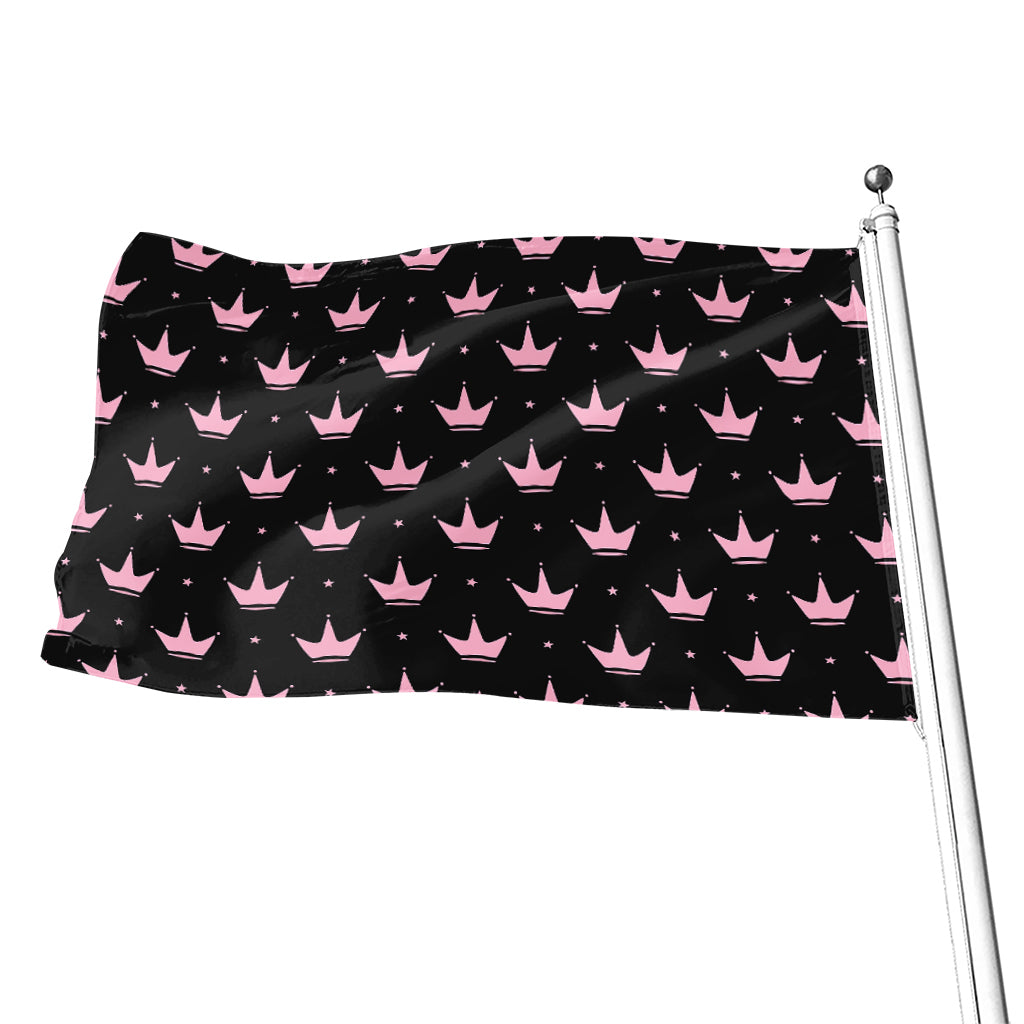 Pink Crown Pattern Print Flag