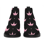 Pink Crown Pattern Print Flat Ankle Boots