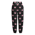 Pink Crown Pattern Print Fleece Lined Knit Pants