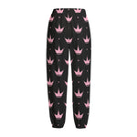 Pink Crown Pattern Print Fleece Lined Knit Pants