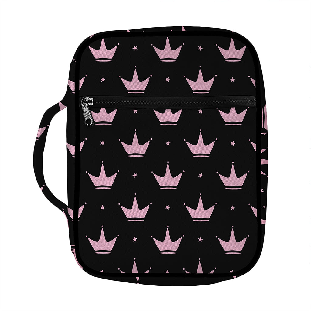 Pink Crown Pattern Print Front Pocket Bible Bag