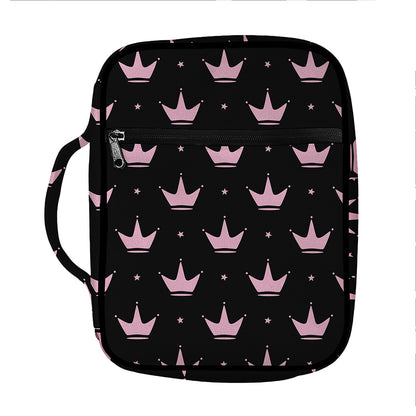 Pink Crown Pattern Print Front Pocket Bible Bag