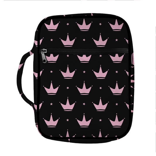 Pink Crown Pattern Print Front Pocket Bible Bag
