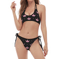 Pink Crown Pattern Print Halter Scoop Tie Side Bikini