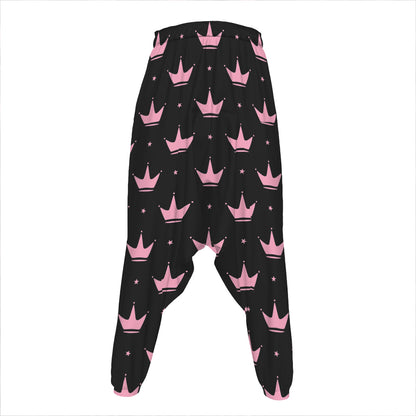 Pink Crown Pattern Print Hammer Pants