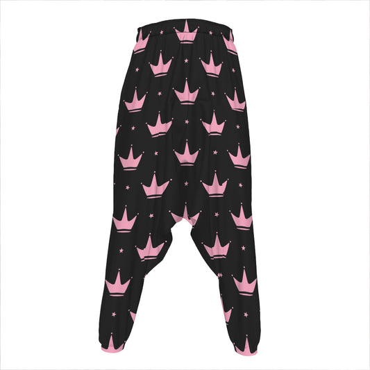 Pink Crown Pattern Print Hammer Pants