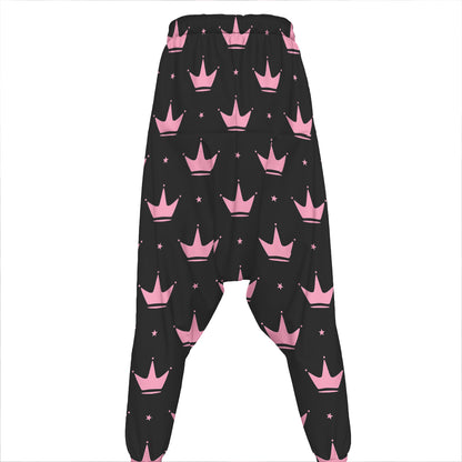 Pink Crown Pattern Print Hammer Pants