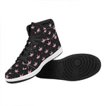 Pink Crown Pattern Print High Top Leather Sneakers