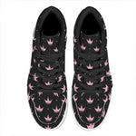 Pink Crown Pattern Print High Top Leather Sneakers