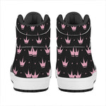Pink Crown Pattern Print High Top Leather Sneakers