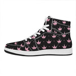 Pink Crown Pattern Print High Top Leather Sneakers
